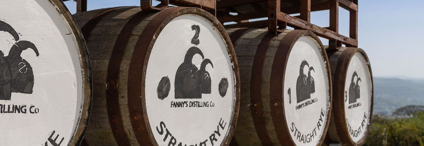 Casks maturing at Fanny's Distillery