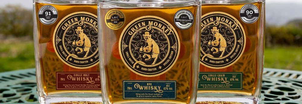 Green Monkey whisky labels wearing their London Spirits Competition medals