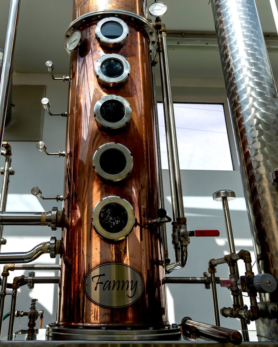 Fanny, the copper column still at Fanny's Distillery