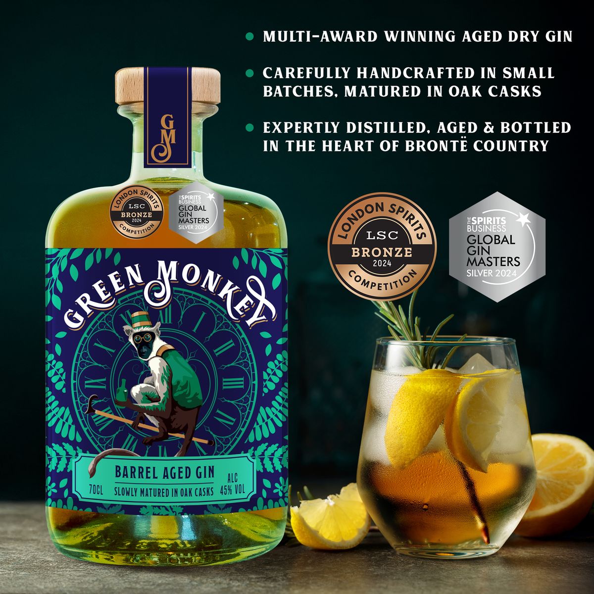 Green Monkey Barrel Aged Gin serve