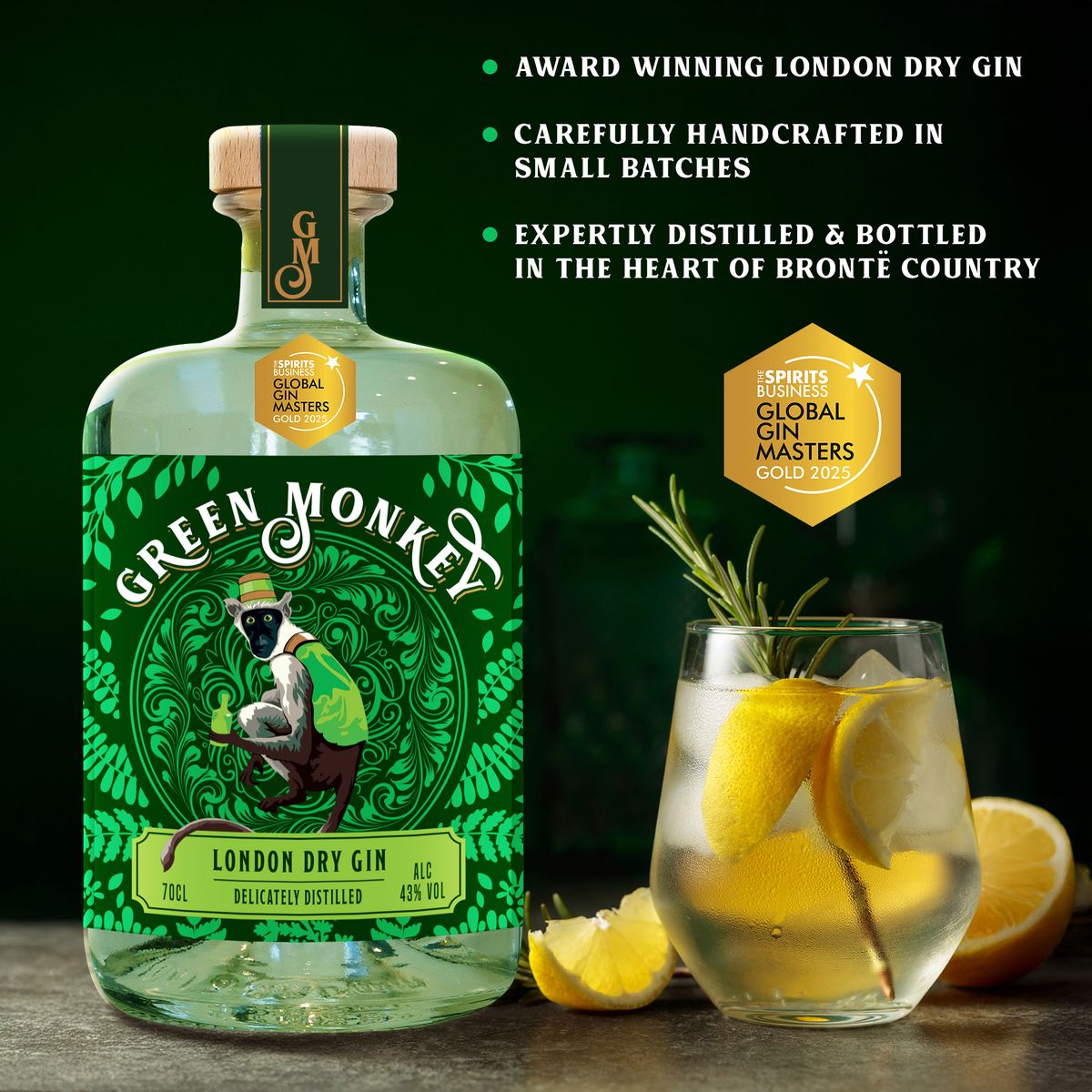 A Green Monkey London Dry serve with fresh garnish