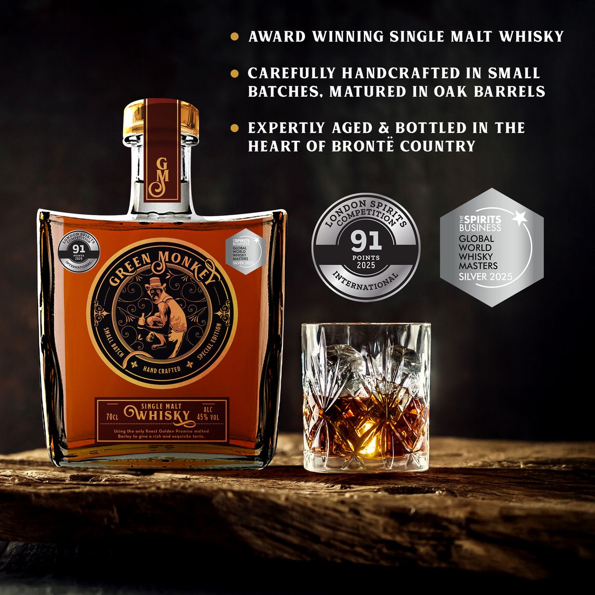 Green Monkey Single Malt Whisky bottle on the Yorkshire Moors